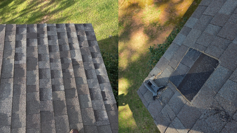 repairs on a roof, before and after