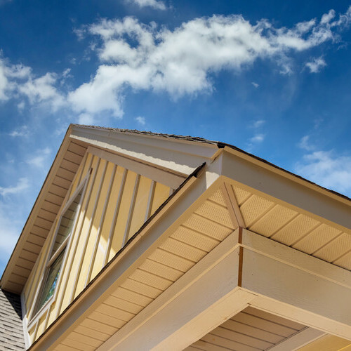 close-up of the soffit and fascia of a roof